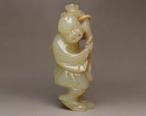 1.8" Old Chinese Hetian Nephrite Jade Stand Tongzi Boy Monkey Statue amulet N033 - Picture 1 of 9