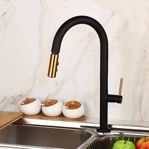 Grifo de cocina en aerosol giratorio negro mate mezclador latón de agua con grifo de una manija - Imagen 1 de 9