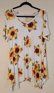Larace Women's Sz XL Vibrant Sunflower V-Neck Handerkerchief Hem Vivid Tunic New - Picture 1 of 6