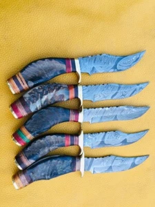 CUSTOM HAND MADE DAMASCUS STEEL FIXED BLADE HUNTING KNIFE 10(lot of 5). - Picture 1 of 11