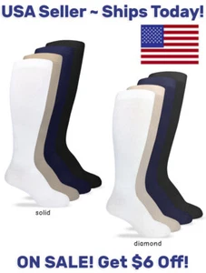 Womens Compression Socks Gradual 15-20 mmHg Solid Pattern Knee High Stockings - Picture 1 of 15