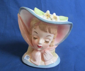NAPCO PORCELAIN LADY HEAD VASE WITH BONNET NUMBERED & DATED 1959 5-3/4" - Picture 1 of 5