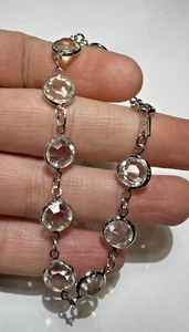 Shiny Faceted Crystal Glass Bezel Set Silver tone 7" Vintage Bracelet - Picture 1 of 6