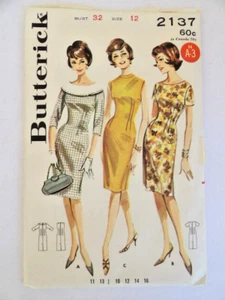 Vestido de cintura ajustado Butterick 2137 vintage con patrón de costura talla 12 era de los años 50 - Imagen 1 de 2
