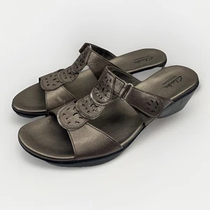 Clarks Bendables Slip-On Leather Wedge Heel Sandals Bronze Medallions Women’s 11 - Picture 1 of 22