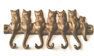 De Colección Latón Colas de Gato Montaje en Pared 6 Ganchos Porta Llaves Joyería Correa Colgador  Foto 1 de 4