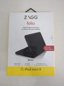 ZAGG Black Folio Case Hinged with Backlit Bluetooth Keyboard for iPad Mini 4 - Zdjęcie 1 z 3