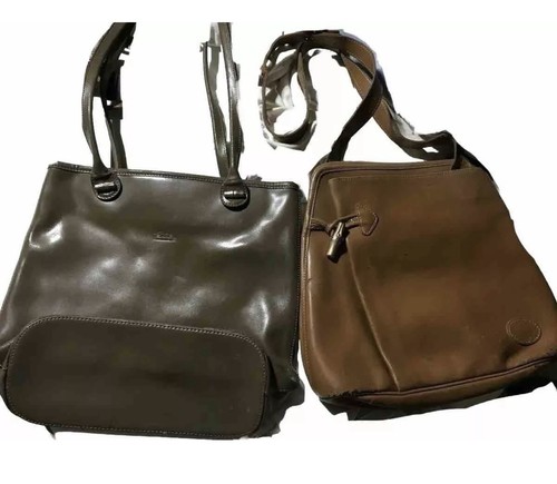 Longchamp (2) borsa a tracolla vintage in pelle Roseau e tote toggle invecchiata