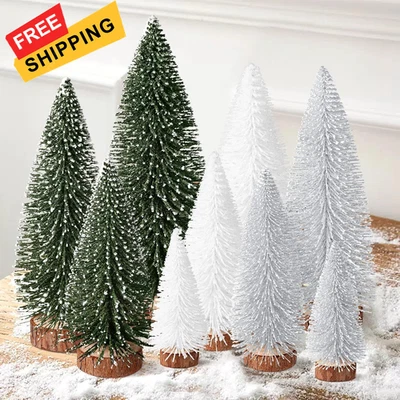 HOMMTINA 9Pcs Mini Bottle Brush Christmas Trees in 4 Sizes - Green, Green Silver White