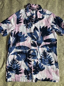 0056 Perry Ellis Men’s 100% Linen Floral Shirt XLT Pink Blue Tropical Button Up - Picture 1 of 7