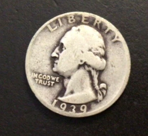 1939-D Washington Silver Quarter, VG Details. A193 - Picture 1 of 2