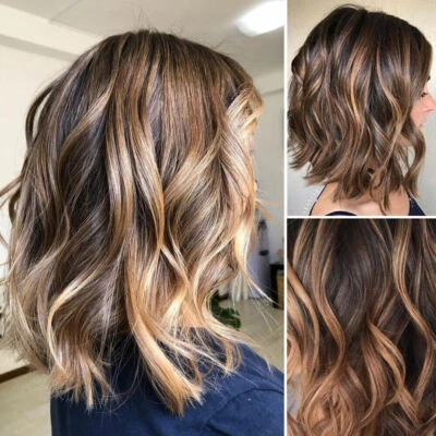 12'' Ombre Brown Highlight 100% Human Hair Lace Front Wigs - Image 1 of 3