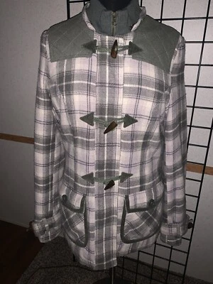 Billabong Women's Size Med Wool Blend Green Plaid Toggle Front Lined Jacket — 第 1/4 张图片