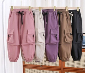 New Spring/Fall Kids Child Cargo pants Girls Elastic waist Casual Long trousers - Picture 1 of 21