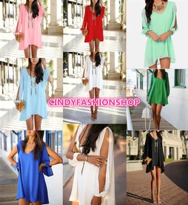 Nuevo Mujeres Verano Informal Mangas Largas Fiesta Noche Cóctel Corto Mini Vestido - Imagen 1 de 18