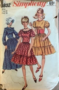 1966 Simplicity #6832 Size 16 Misses Dress in Two Lengths, Bonnet Waist Cincher - Bild 1 von 2