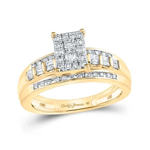 10K Yellow Gold Round Diamond Cluster Bridal Wedding Engagement Ring 1/2 Cttw - Picture 1 of 2