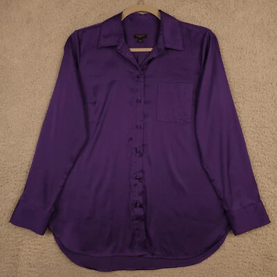 Talbots Shirt Womens SP Petite Purple Satin Button Up Long Sleeve Career Office - Image 1 of 4