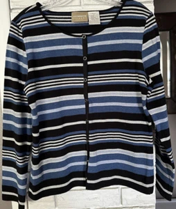 LIZ CLAIBORNE Women's Size S (Petite) Blue Striped L/S Cardigan, Snap Front - Picture 1 of 6