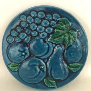Remache de frutas vintage Inarco 1960 Japón azul redondo 6 pulgadas - Imagen 1 de 5