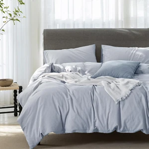 Duvet Cover Queen Size - 100% Washed Cotton Linen like Textured Ultra Soft Breat - Picture 1 of 7