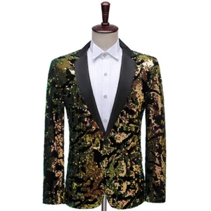 Traje de lentejuelas brillantes para hombre Chaqueta Top Blazer Abrigo Vestido elegante Mostrar Disfraz Brillante - Imagen 1 de 14