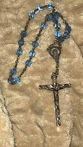 Vintage Catholic Rosary Blue Faceted 21 Glass Beads Crucifix Jesus Italy - Picture 1 of 12