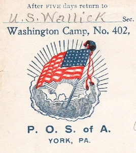 Patriotic Order Sons of America Flag Washington Camp York PA 1904 Flag Cover 6x - Picture 1 of 3