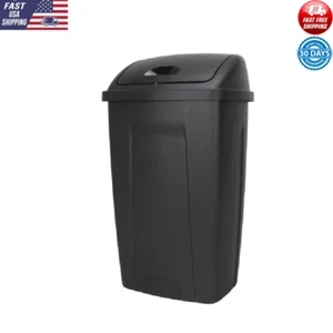 13 Gallon Trash Can Plastic Dual Swing Top Garbage Bin Kitchen Wastebasket Black - Picture 1 of 5