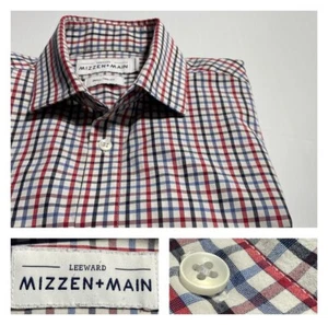 Mizzen+Main Performance Dress Shirt Red Blue Tattersall Check StretchPoly Trim S - Bild 1 von 15