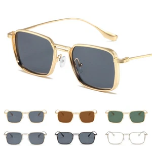 Vintage Square Sunglasses Retro Trendy Metal Frame Steampunk Sun Glasses Eyewear - Picture 1 of 25