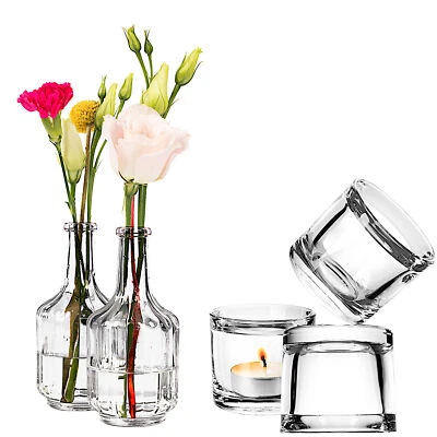 24tlg Tischdeko Set aus 12 Vasen klein & 12 Teelicht Gläser Glas Tisch Windlicht - Bild 1 von 4