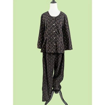 FLAX M Botón Chaqueta y Pantalón Traje Conjunto de 2 Piezas Marrón Oscuro Floral Foto 1 de 4