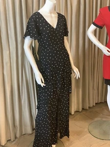 Bar III Women’s Black Polka Dot Draped Maxi Dress Peplum Front Slit NWT MSRP $99 - Picture 1 of 12