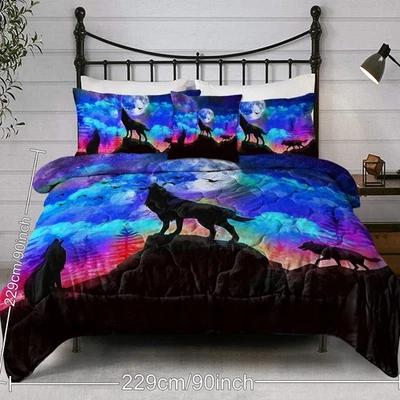 Juego de cama 4 piezas Wolf Comfoter Queen King Size, Night Moon Wolf Howl Boys Foto 1 de 4