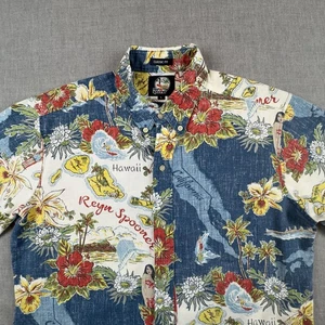 Reyn Spooner Shirt Mens Large Blue Hawaii Map Aloha Classic Fit Button Front - Picture 1 of 9