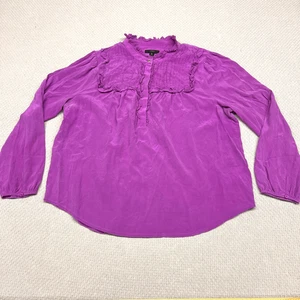 J Crew Seidenbluse Damen XL rosa magenta Rüschen Puffärmel Oberteil Bauer - Bild 1 von 7