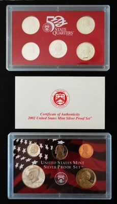 2002 United States Mint Silver Proof Coin Set w/ State Quarters  + Box / COA - Image 1 of 4