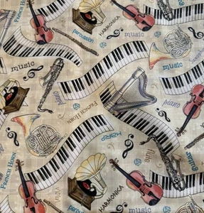 Timeless Treasures Fabric Musical Instruments Debra Gabel 44” W x BTY - Picture 1 of 3