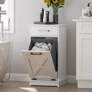 Tilt-out Trash Cabinet Hidden Tilt Out Laundry Hamper Cabinet with Drawer Basket - Picture 1 of 9
