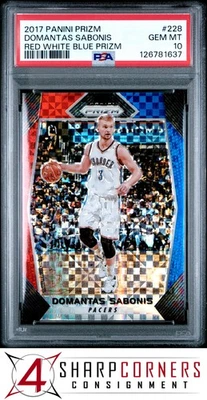 2017 PANINI PRIZM RED WHITE BLUE #228 DOMANTAS SABONIS RC POP 4 PSA 10 - Image 1 of 2