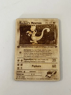 Pokémon TCG Rockets Mewtwo Gym Challenge Holo 1st Edition Fan Art Wood Card - Image 1 of 3
