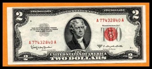 Stati Uniti USA US AU banconota $2 dollari serie 1953 C sigillo rosso - Foto 1 di 2