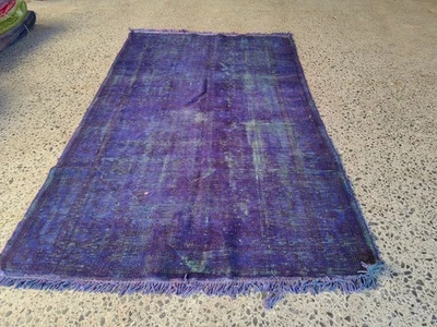 Vintage Overdyed Rug 5.2x8.7 ft | Turkish Handmade Purple Green Wool Carpet - Image 1 of 4