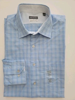 NEW Van Heusen AIR Sz 16.5 Slv 34/35 STRETCH Blue Plaid Dress Shirt Regular Fit - Image 1 of 3
