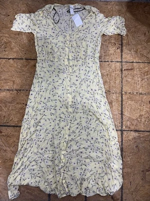 H&M Dress Womens 4 White Yellow Floral  Linen Blend Sundress Summer - Image 1 of 3