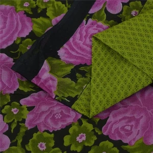 Sanskriti Vintage Sarees Indian Green Pure Cotton Printed Sari 5+Yd Craft Fabric - Picture 1 of 11
