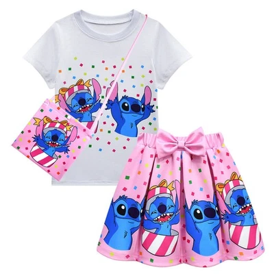 T-Shirt Dress Set Girls Clothing Outfit Lilo & Stitch Print Fun Pleated Skirts - Image 1 of 4