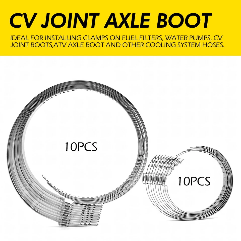20 Pcs Universal Adjustable Axle CV Joint Boot Crimp Clamps Large + Small Kit EJ Foto 1 de 4