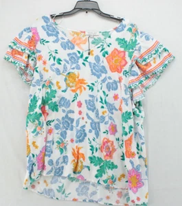Top para mujer Rachel Zoe tropical estampado floral manga volantes 2X boho playero nuevo sin etiquetas - Imagen 1 de 8